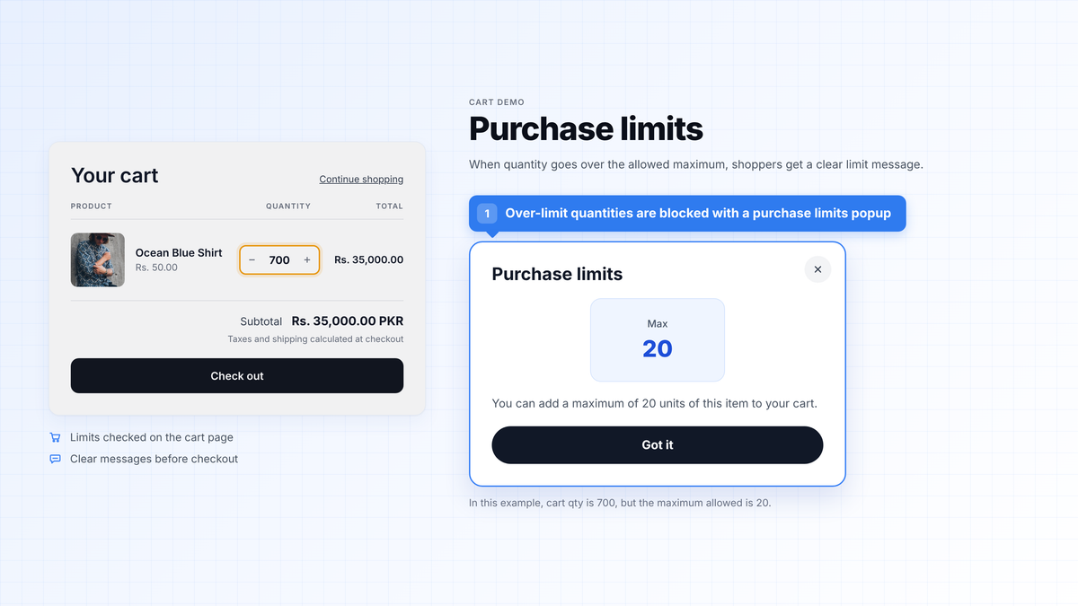 Cart Quantity & Spend Limits